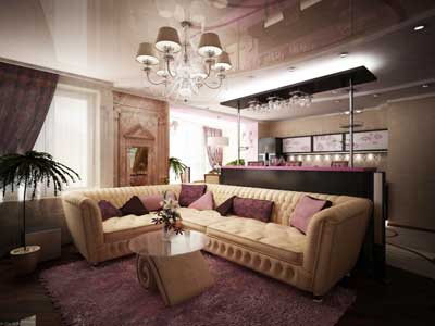 Интерьер кухни совмещенной с гостиной.